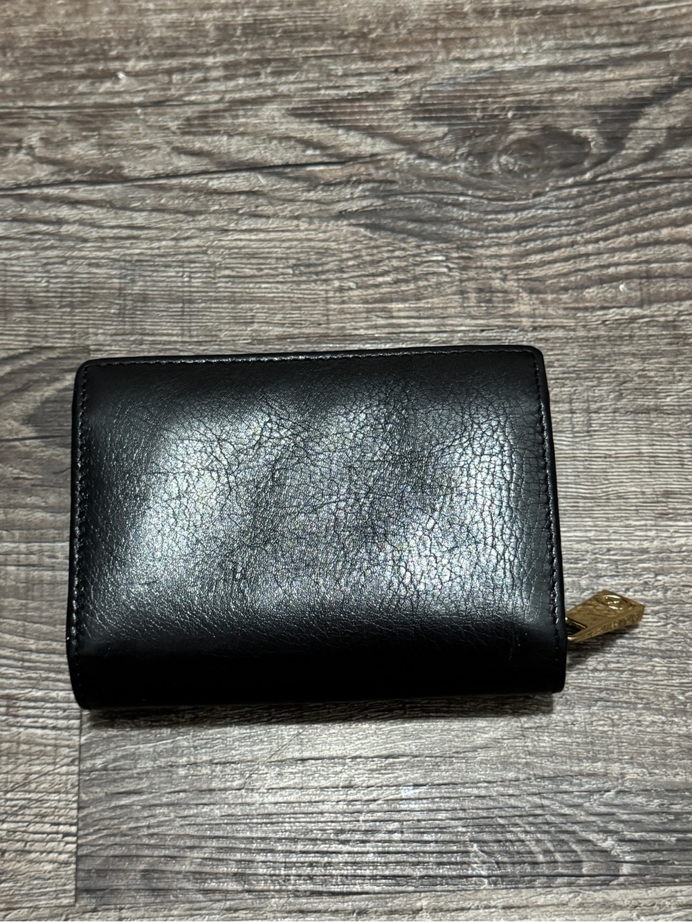 Valentina Black Leather Compact Wallet with Gold Accent - Picture 2 of 4